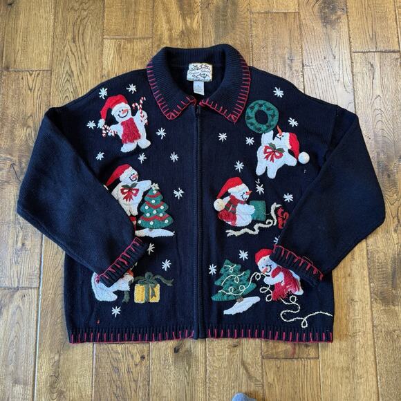 Heirloom Collectibles Sweaters - Vintage Heirloom Collectible Christmas Full Zip Sweater Women's XL Knit Snowman